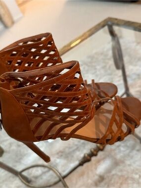 Stuart Weitzman Brown Woven Strappy High Heel Sandals